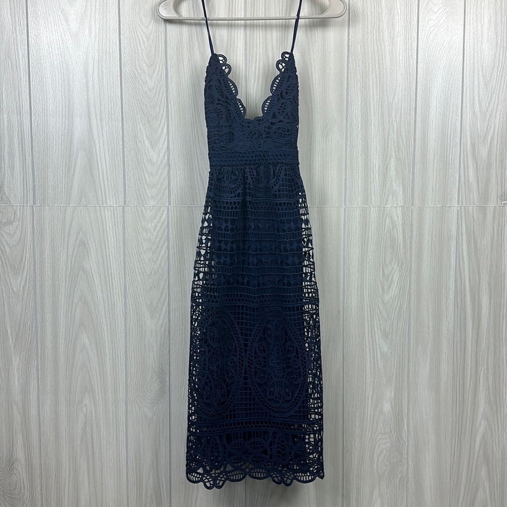 Bardot Navy Crochet Midi Dress